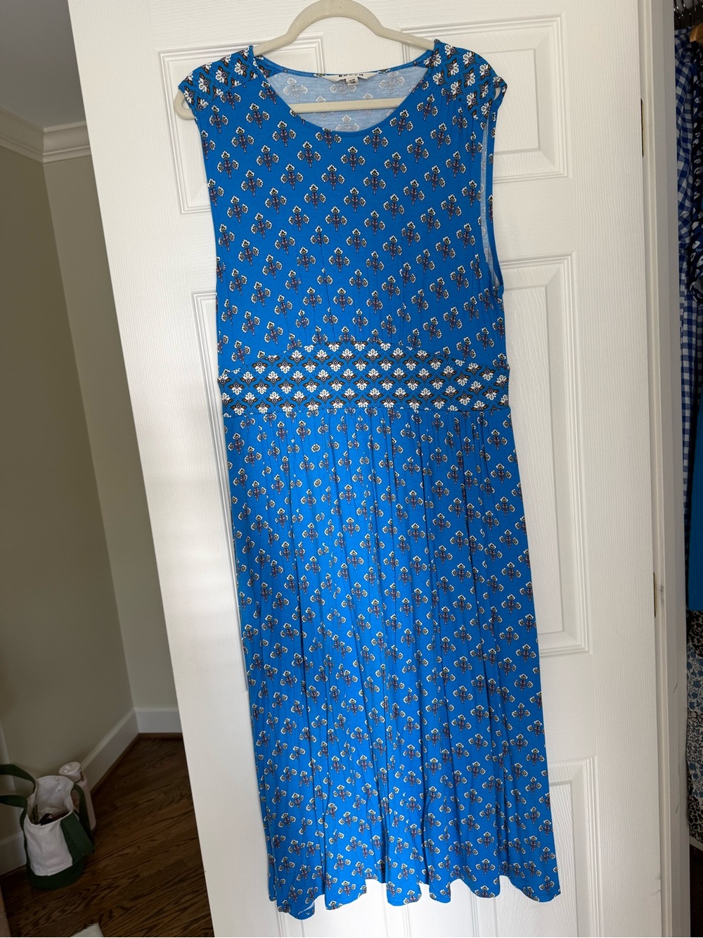 Boden Bright Blue Sleeveless Maxi Dress with Floral Motif